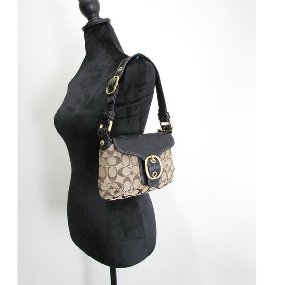 Authentic Coach Signature Black Leather Trim Flap Bag - Picture 5 of 7